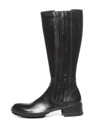 ROCCO P. Black Leather Low Heel Expandable Side Vent Pull-On Tall Boots 8-38 NEW - Image 1 of 4