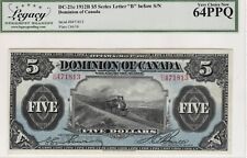 Dominion of CANADA $5 Legacy UNC-64PPQ 1912 DC-21c Prefix B pp C TRAIN Banknote