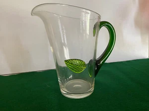 1950s Green Leaf Glass Pitcher - Heavy - Summer Drinks - Mint Julep Lemonade - Picture 1 of 6