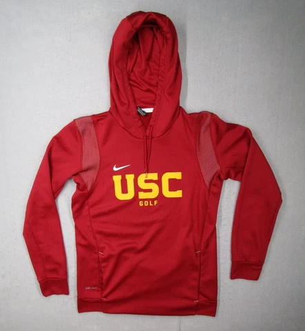 USC Trojans Hoodie Mens Small Red Nike Dri-Fit Pullover Golf California Logo Cover