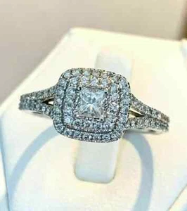 2Ct Princess Cut Lab Created Halo Diamond Bridal Ring Set 14K White Gold Plated - Picture 1 of 7