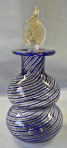 Vintage Murano Hand Blown Venetian Cobalt Blue Gold Spiral Bulbus Perfume Bottle - Picture 1 of 2