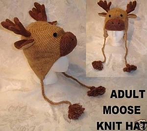 MOOSE HAT knit FLEECE LINED thidwick bullwinkle delux original ADULT costume cap - Picture 1 of 8
