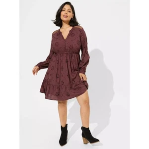 Torrid Mini Eyelet Challis Shirt Dress Sassafras Burgundy Maroon Long Sleeve - Picture 1 of 5