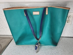 Coach Park Metro Teal Green Leather Large Tote Shoulder Bag Purse w/ Charms - Picture 1 of 24