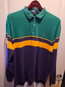 Polo Ralph Lauren Soft Touch Langarm 1994 Lila Grün Gelb Herren (XL) - Bild 1 von 10