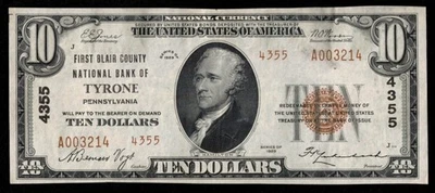 1929 $10 TY-2 BLAIR COUNTY NB OF TYRONE PA - Image 1 of 3