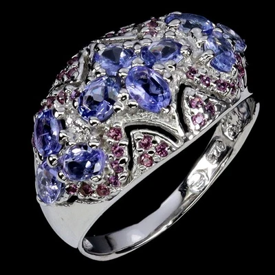 925 Sterling Silver Ring Tanzanite Rhodolite Garnet Natural Gemstone Jewelry Sz  - Image 1 of 4