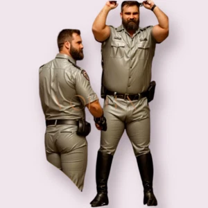 New Genuine leather Men Jumpsuit Police Overall Suit Dress Uniform Gay Wear - Picture 1 of 3