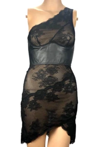$100 VICTORIA'S SECRET FAUX LEATHER FISHNET LACE CORSET DRESS SLIP XL BLACK NWT - Picture 1 of 3