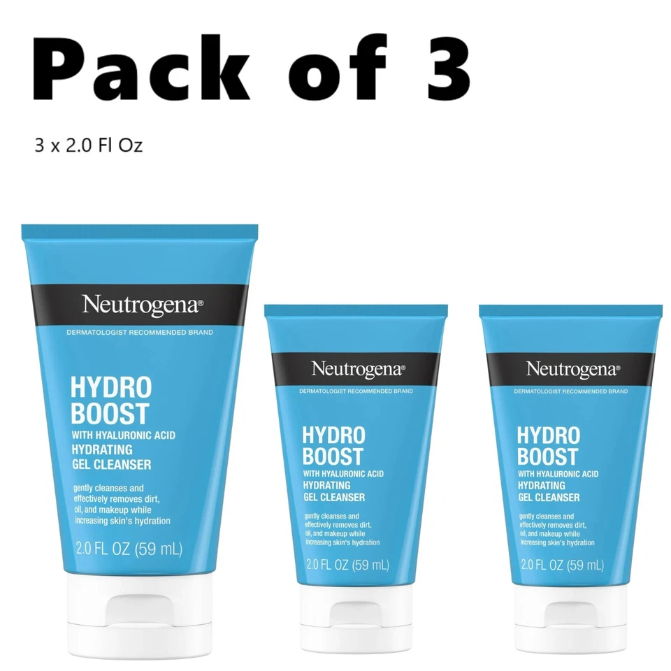 3x Neutrogena Hydro Boost Hydrating Cleansing GEL 2 Oz EA Travel Size