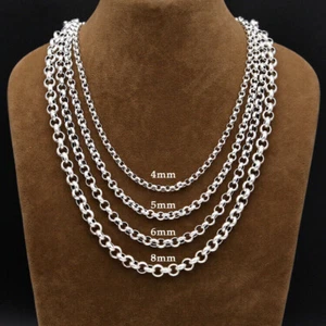 Real 925 Sterling Silver 4mm 5mm 6mm Rolo Link Chain Necklace 17.7"-33.4" L - Picture 1 of 9