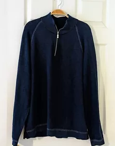 Tommy Bahama Pullover Herren L Waffelstrick blau 1/4 Zip Pulli Baumwolle L/S Beachy - Bild 1 von 5