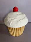 vintage 1970s vanilla frosted cupcake cookie jar with cherry on top