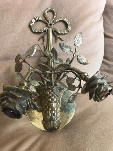 Superb Antique FRENCH WALL Bronze SCONCE  ROCOCO BASKET Flowers 14” L x 8” w x6d Cover
