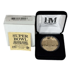 Colección de monedas de juego Super Bowl XLII 42 39mm oro 24kt abatible The Highland Mint - Imagen 1 de 12