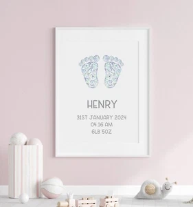 Kinderzimmerdruck, Geburts- und Gewichtsdetails, Neu Baby Geschenk Kinderzimmer Wanddrucke - Bild 1 von 1