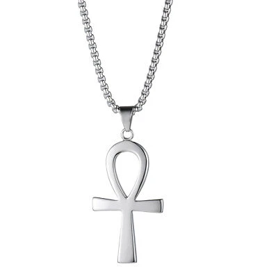 Collar de cadena colgante de cruz egipcia Ankh de acero inoxidable para hombre oración de plata Foto 1 de 4