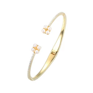 Charles Garnier 6.75" Yellow Hinged Cuff Bracelet CZ&Cultured Freshwater Pearl - Picture 1 of 1