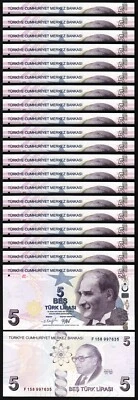 Turkey 5 Lira 2009 - 2022, UNC, 20 Pcs LOT, Prefix F, P-222f, New Sign - Image 1 of 4