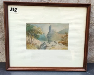 DIPINTO ACQUERELLO PAESAGGIO CON FIUME FIRMATO '900 QUADRO CORNICE IN LEGNO - Imagen 1 de 6