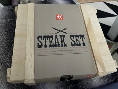 Zwilling Steakbesteck Steakmesser und -Gabel 12-teilig Holzkiste Edelstahl NEU - Bild 1 von 3