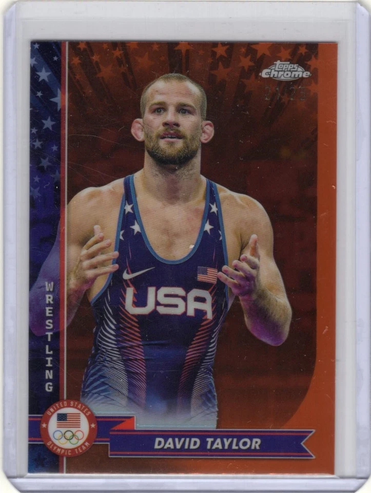 2024 Topps Chrome U.S. Olympic No. 39 David Taylor Wrestling Gold Bookend 21/25 - Image 1 of 2