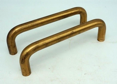 Antique / Vintage Brass Door Handle Pulls Curved Handles Hardware Lot of 2 Cover