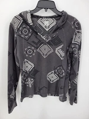Columbia Fleece Hooded Pullover Womens Medium Gray Black Aztec Tribal Outdoor - Image 1 of 4