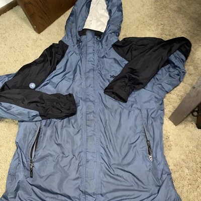 Marmot Windbreaker Rain Jacket Men's X-Large Soft Shell Blue Black With Hood - Image 1 of 4