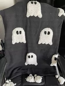 RARE NEW TK Maxx Rachel Zoe Ghost Throw Blanket 50x60” Black & White Halloween - Picture 1 of 2