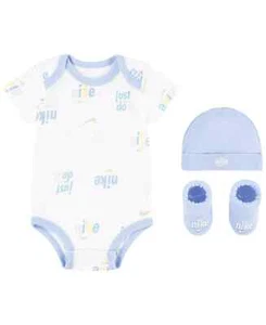 NIKE Baby Boys or Girls All-Over Print Bodysuit, Hat and Booties 0-6 Months - Picture 1 of 5