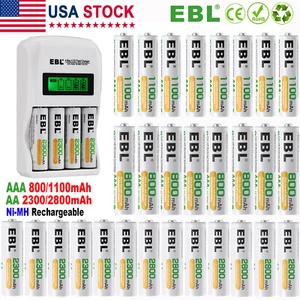 EBL AA AAA Rechargeable Batteries 2800mah 2300mah 800~1100mAh w/ LCD Charger Lot - Picture 1 of 55