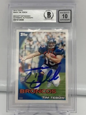 Tim Tebow Signed 2010 Topps #440 RC BAS Autograph Grade 10 Beckett Witnessed - Image 1 of 2