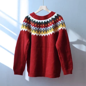 Women's Knitted Tops Sweater Jumper Pullover Thick Pom Pom Round Collar Vintage - Picture 1 of 10