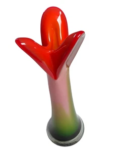 Vintage Murano Stil Calla Lilie Glas Vase rot weiß grün 11" - Bild 1 von 5