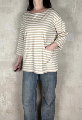 Camisa para mujer Marimekko Pikasso a rayas de algodón beige de gran tamaño talla L Foto 1 de 4