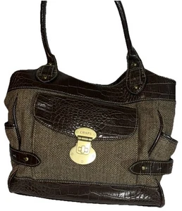 Vintage CHAPS Ralph Lauren Purse in Leather and wool fabric. Brown color. - Picture 1 of 12