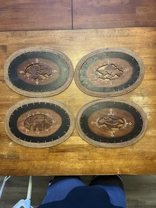 Vintage Hand Carved Wood and Woven Raffia Floral Wall Plaques (Set of 4) - Picture 1 of 9