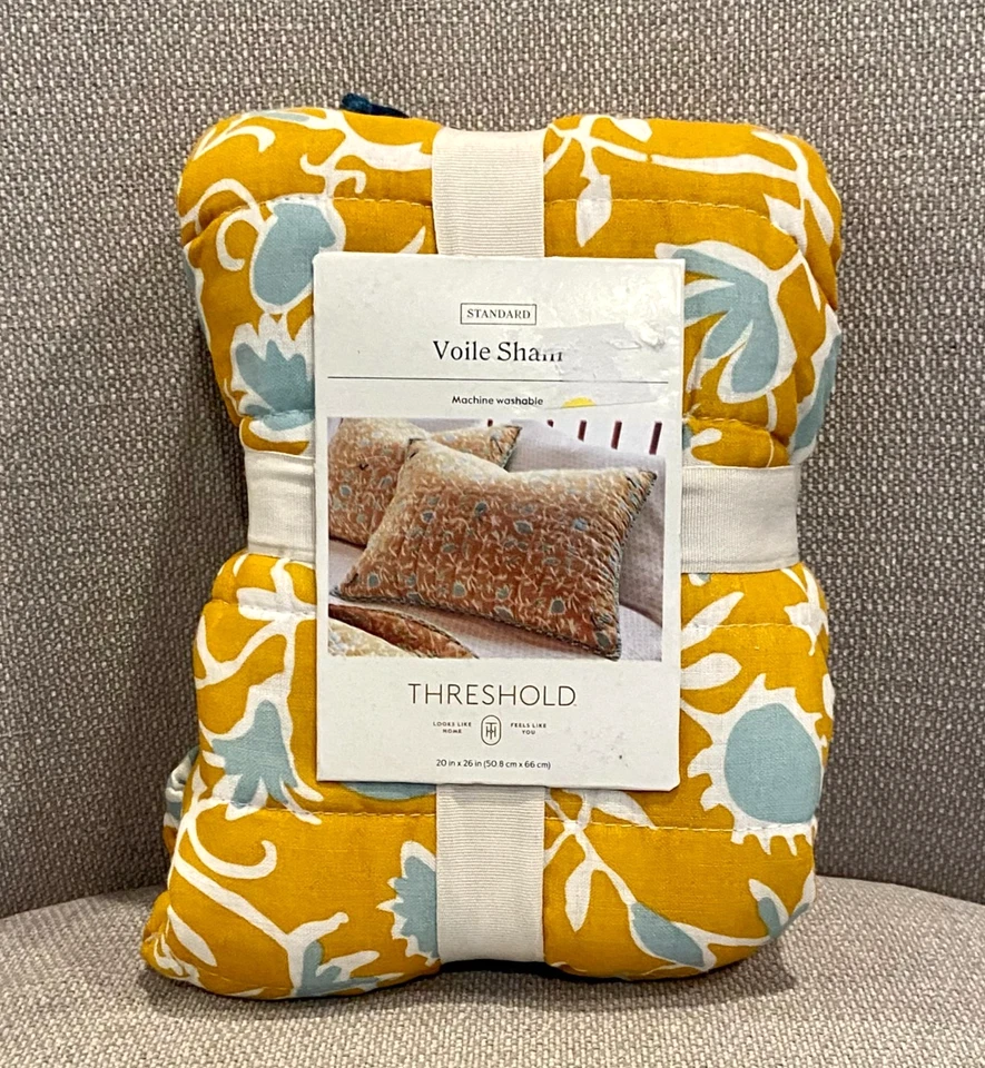 Threshold Standard Voile Sham Mustard Yellow Floral Pattern 20" "