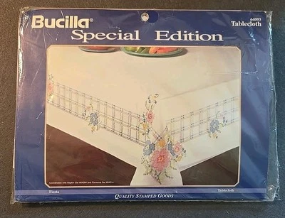 Vtg Bucilla Special Edition Fiesta Floral 52"x70" Stamped Tablecloth Embroidery - Image 1 of 4