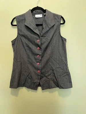 Vintage Danielle B Vest & Pant Suit Set Grey With White Pinstripes Size 10 - Image 1 of 4