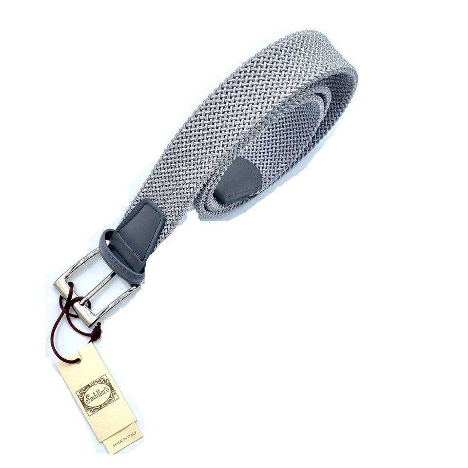 Cintura Grigia Saddler's Intreccio Elastico Tubolare Fibbia Acciaio Insert Pelle - Immagine 1 di 1