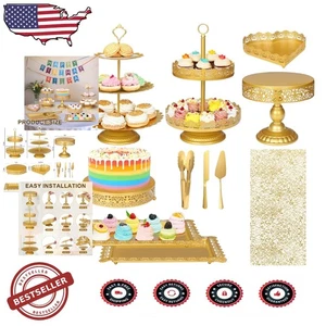 Luxuriöses 11-teiliges Gold Dessert Ständer Set mit 3 und 2 Ebenen Displays für Partys - Bild 1 von 8