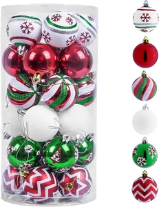 Christmas Ornaments Tree Decorations, 30Ct Red Green White Shatterproof Christma - Picture 1 of 12