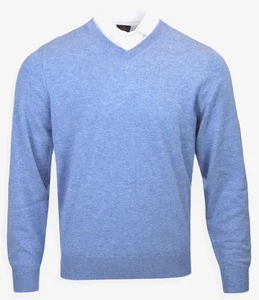 NEW Donald Ross MEDIUM 100% CASHMERE V-Neck Sweater Robin Blue - Picture 1 of 2