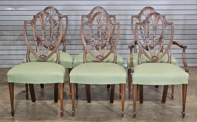 Set of 6 Kittinger Mahogany Federal Style Shield Back Dining Chairs - Image 1 of 4