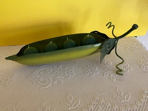 Vintage Metal Pea Pod Candle Holder Green Has 4 round green Candle In it - Picture 1 of 6