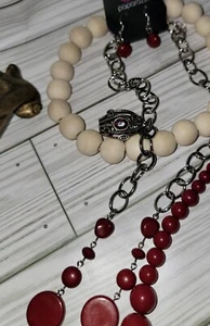 Brand New 4 pc jewelry lot Red Set Ring Earring Necklace Silver Trendy Moder X16 - Picture 1 of 4