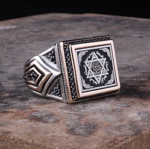 King Solomon seal engraved mens ring Onyx Stone jewelry , Religious gift 111 - Picture 1 of 5